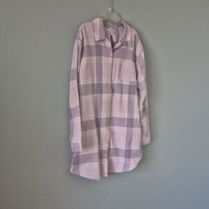 Pink and Gray Plaid Button-Up Shirt